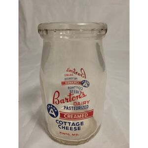 Barton's Dairy Vintage Cottage Cheese Glass Jar Pinto Maryland
